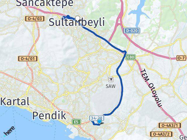 İstanbul Pendik Fatih Sultanbeyli Arası Kaç Km - Yol Haritası