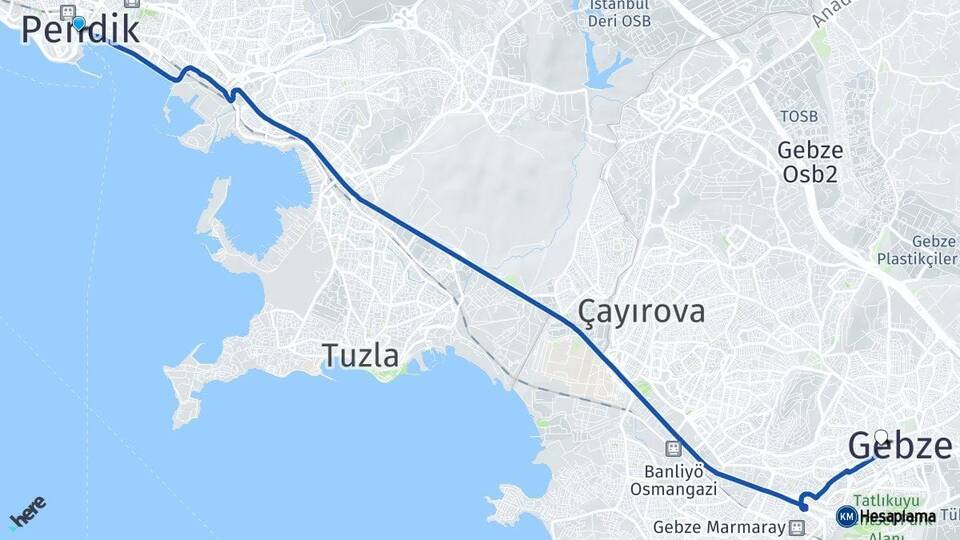 İstanbul Pendik Gebze Kocaeli Arası Kaç Km - Yol Haritası