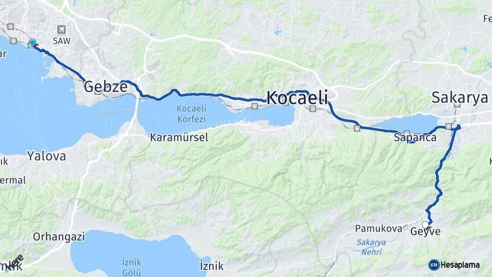 İstanbul Pendik Geyve Sakarya Arası Kaç Km - Yol Haritası