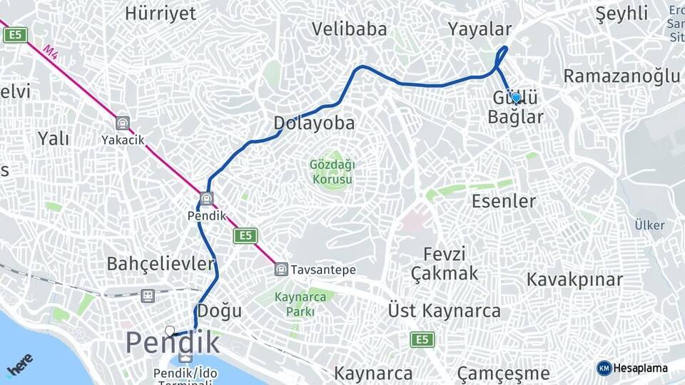 Güllü Bağlar Pendik Arası Kaç Km - Yol Tarifi