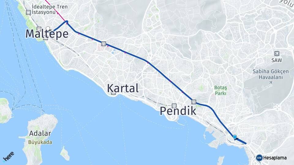 İstanbul Pendik Güzelyalı Maltepe Arası Kaç Km - Yol Haritası