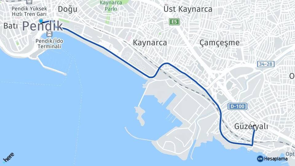 İstanbul Pendik Güzelyalı Pendik Arası Kaç Km - Yol Haritası