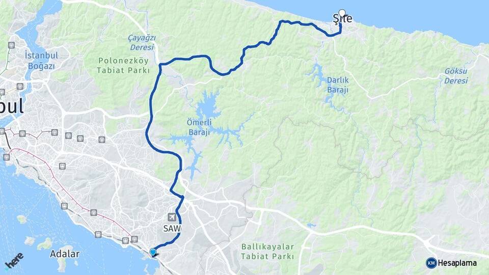 İstanbul Pendik Güzelyalı Şile Arası Kaç Km - Yol Haritası