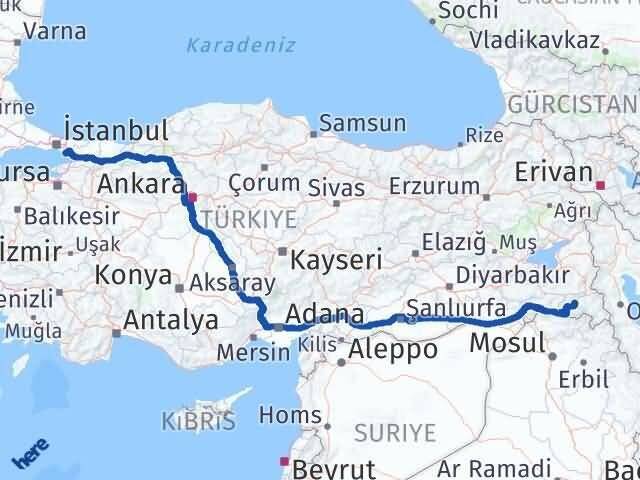 İstanbul Pendik Hakkari Arası Kaç Km - Yol Haritası