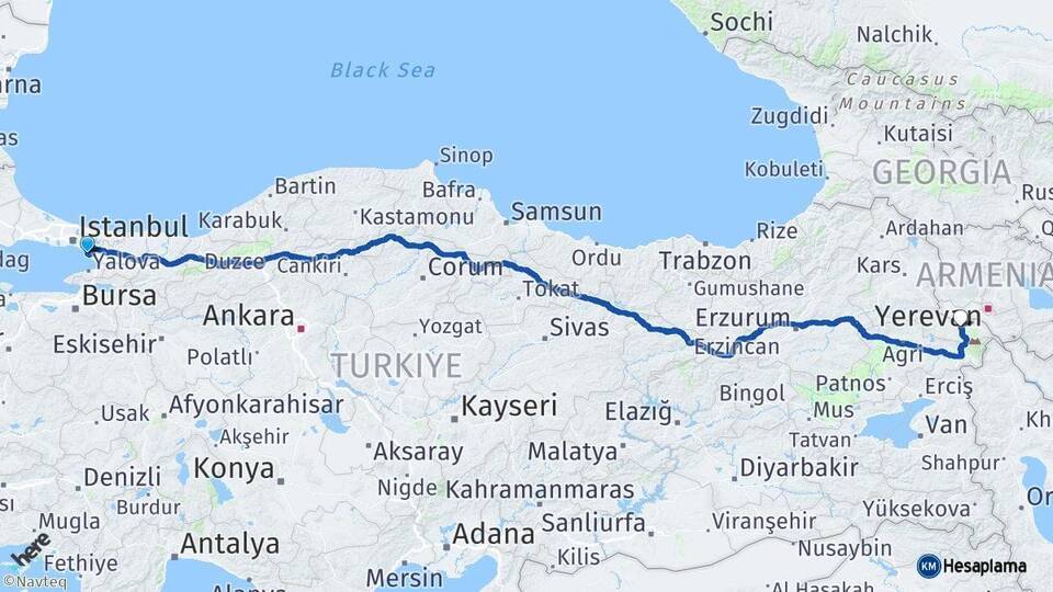 İstanbul Pendik Iğdır Arası Kaç Km - Yol Haritası