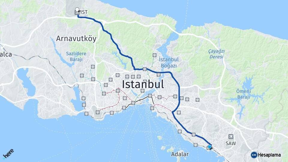 İstanbul Pendik İstanbul Havalimanı Arası Kaç Km - Yol Haritası