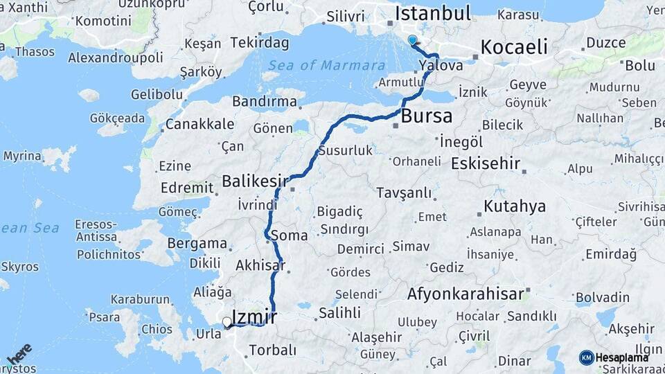 İstanbul Pendik İzmir Arası Kaç Km - Yol Haritası