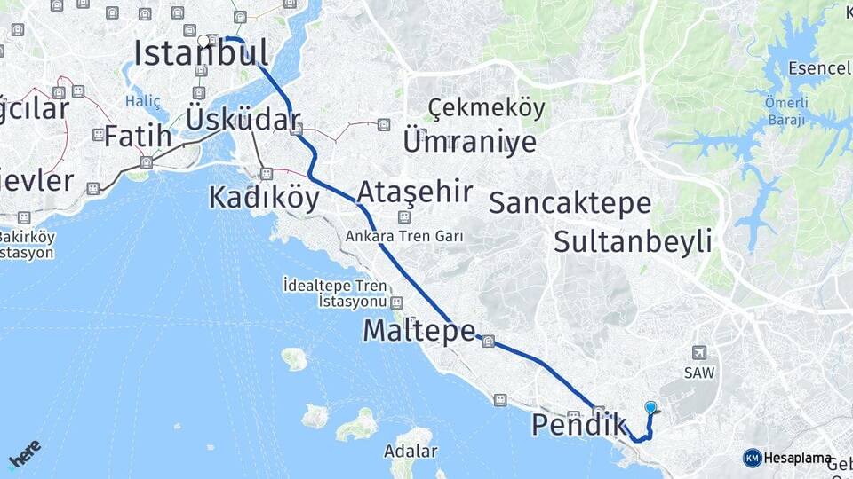İstanbul Pendik Kavakpınar Şişli Arası Kaç Km - Yol Haritası