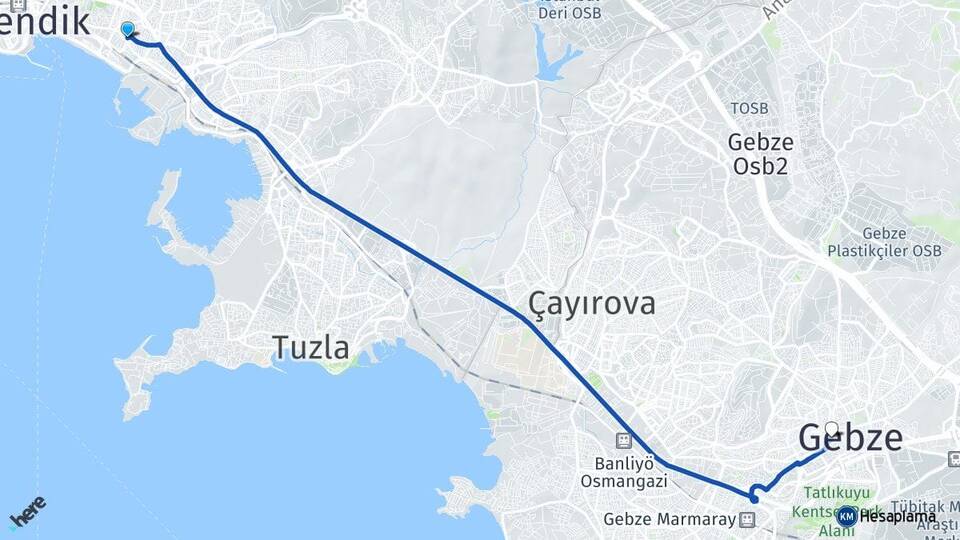 İstanbul Pendik Kaynarca Gebze Kocaeli Arası Kaç Km - Yol Haritası