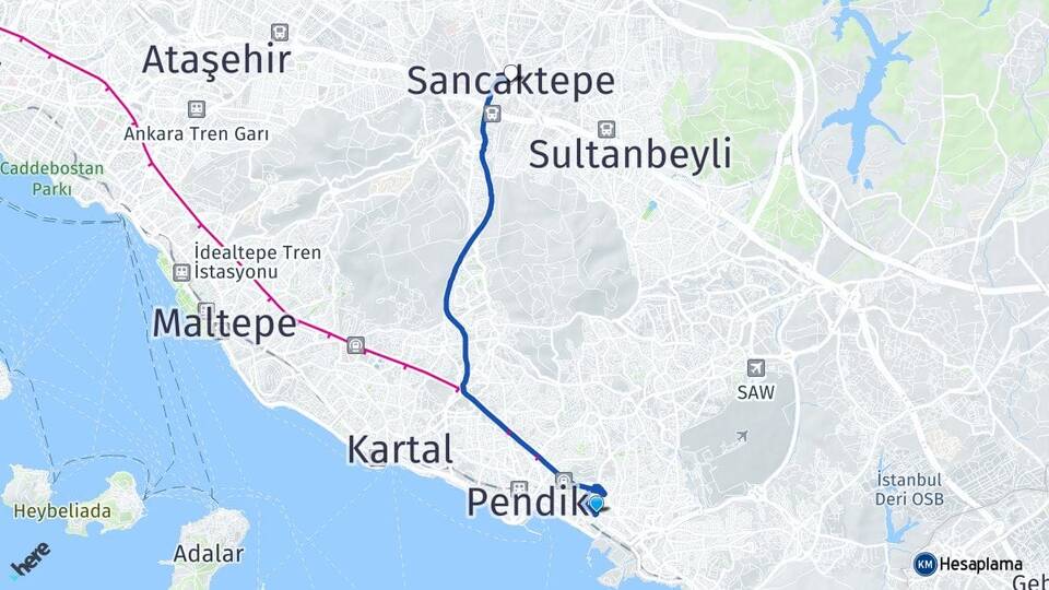 İstanbul Pendik Kaynarca Sancaktepe Arası Kaç Km - Yol Haritası