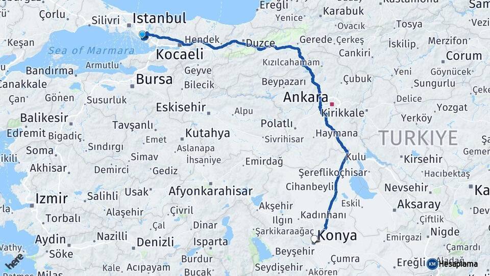 İstanbul Pendik Konya Arası Kaç Km - Yol Haritası