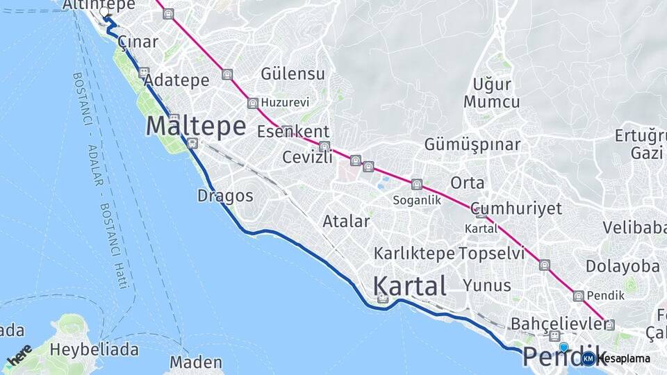 İstanbul Pendik Küçükyalı Maltepe Arası Kaç Km - Yol Haritası