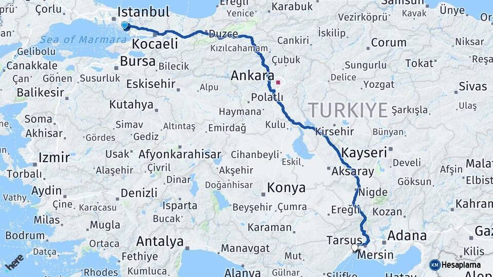 İstanbul Pendik Mersin Arası Kaç Km - Yol Haritası