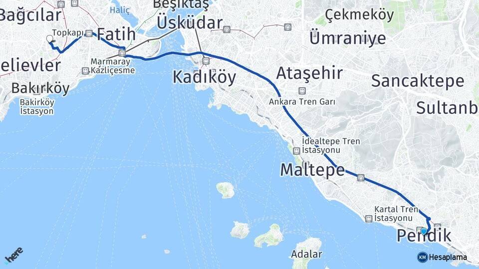 İstanbul Pendik Merter Güngören Arası Kaç Km - Yol Haritası