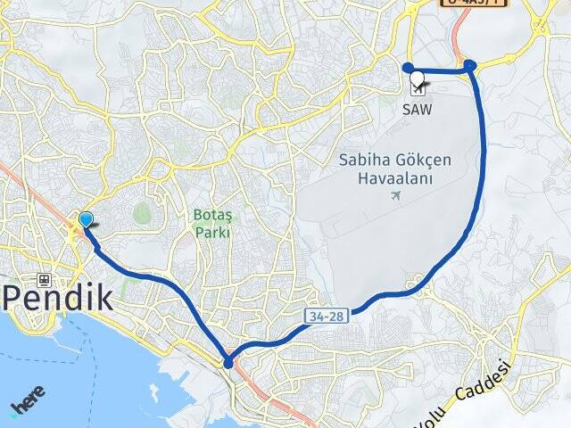 Orta Sabiha Gökçen Havalimanı Arası Kaç Km - Yol Tarifi
