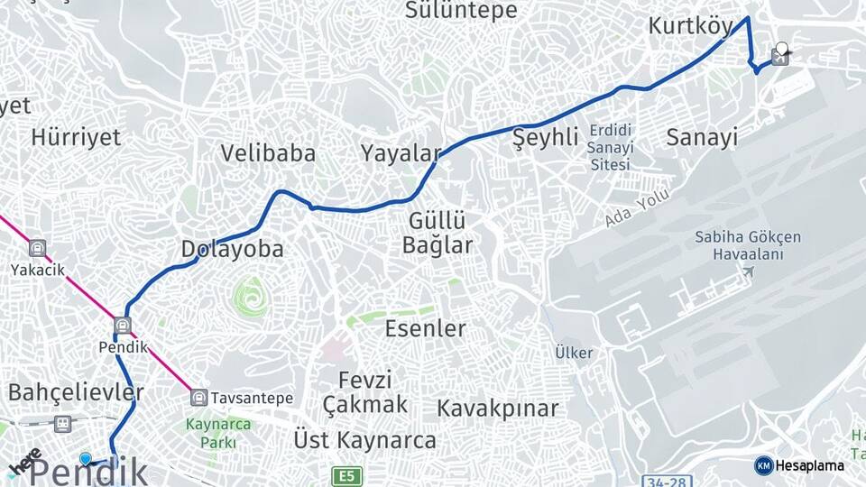 İstanbul Pendik Sabiha Gökçen Havalimanı Arası Kaç Km - Yol Haritası