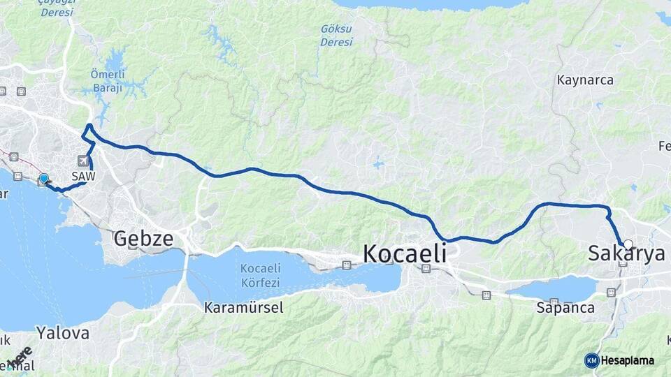 İstanbul Pendik Sakarya Arası Kaç Km - Yol Haritası