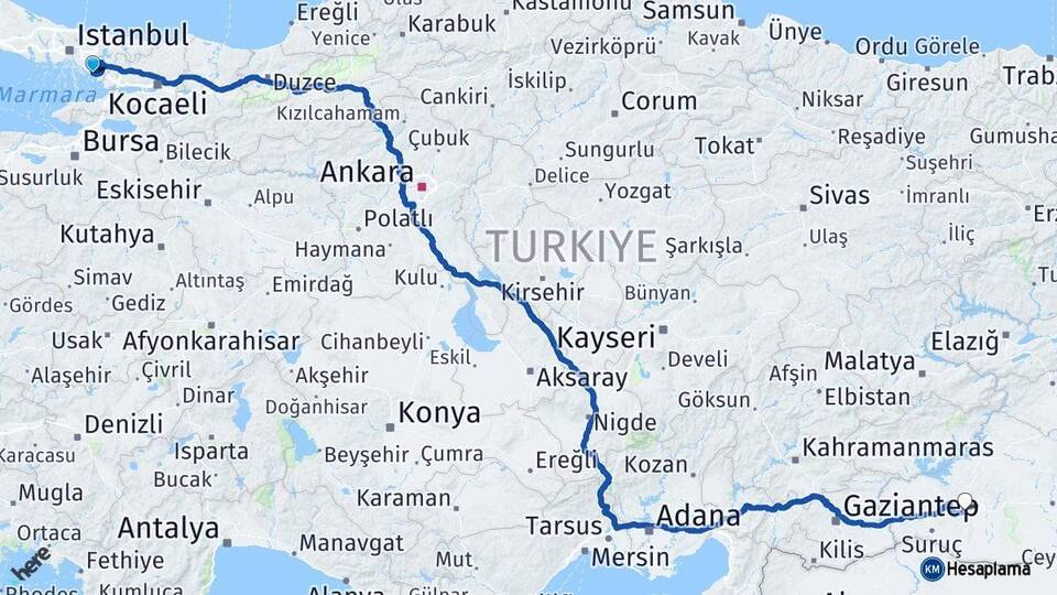 İstanbul Pendik Şanlıurfa Arası Kaç Km - Yol Haritası
