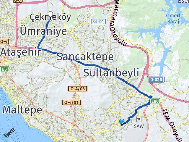 Şeyhli Çekmeköy Arası Kaç Km - Yol Tarifi