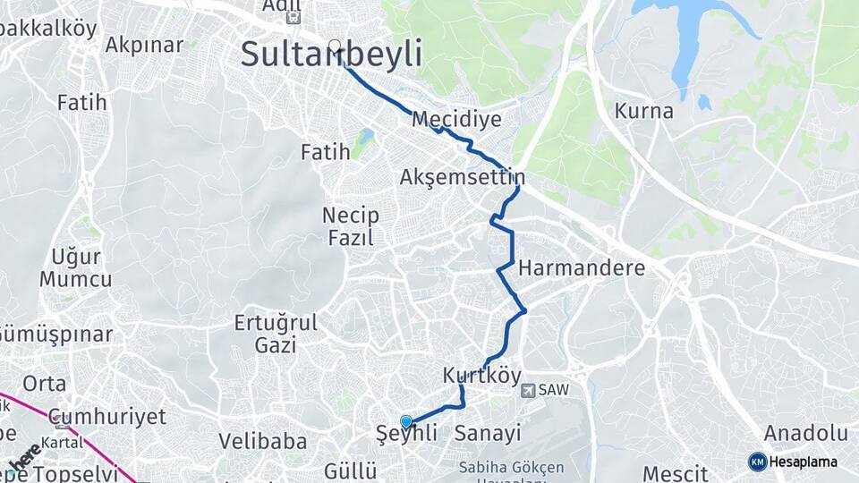 Şeyhli Sultanbeyli Arası Kaç Km - Yol Tarifi