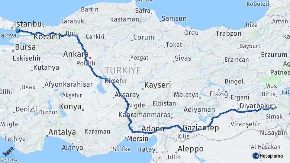 İstanbul Pendik Siirt Arası Kaç Km - Yol Haritası