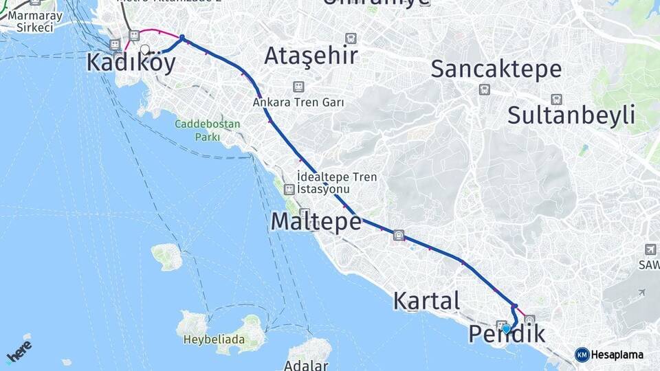 İstanbul Pendik Söğütlüçeşme İstasyonu Arası Kaç Km - Yol Haritası