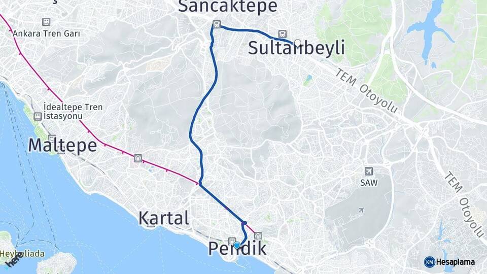 İstanbul Pendik Sultanbeyli Arası Kaç Km - Yol Haritası