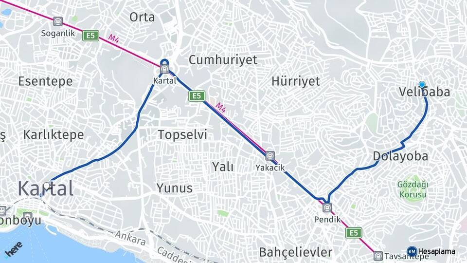 Velibaba Kartal Arası Kaç Km - Yol Tarifi