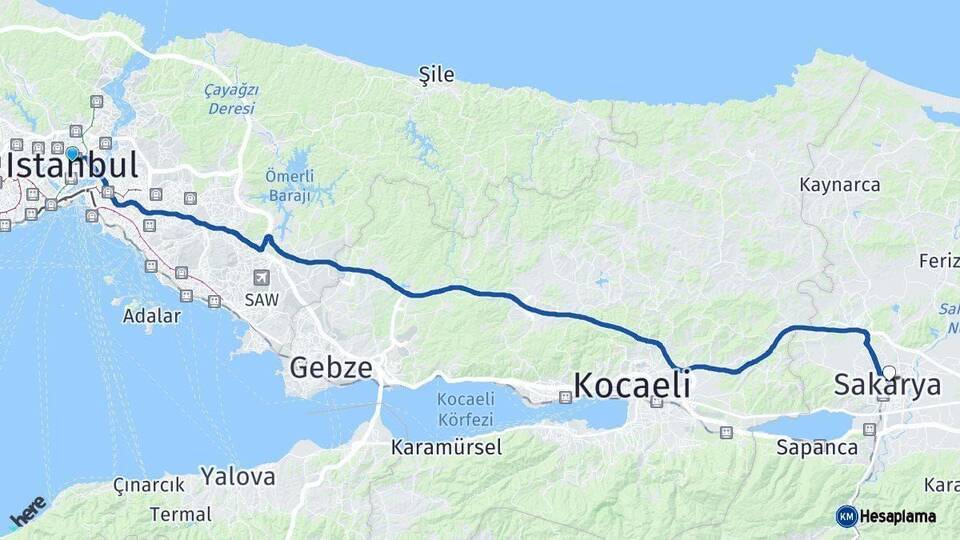 İstanbul Sakarya Arası Kaç Km - Yol Haritası
