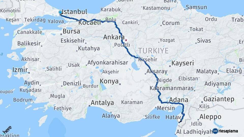 İstanbul Samandağ Hatay Arası Kaç Km - Yol Haritası