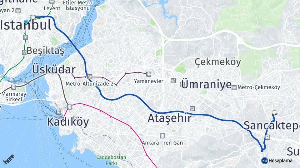 İstanbul Samandıra Sancaktepe Arası Kaç Km - Yol Haritası