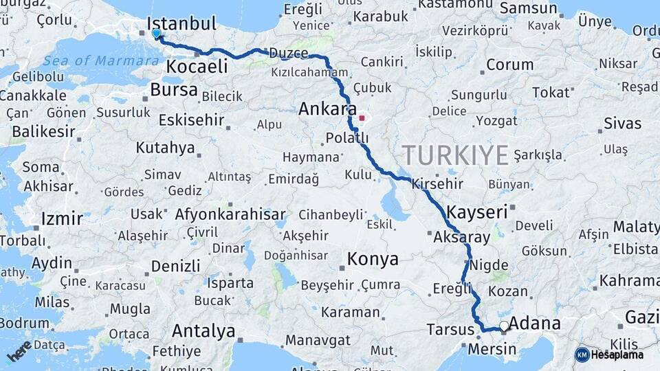 İstanbul Sancaktepe Adana Arası Kaç Km - Yol Haritası
