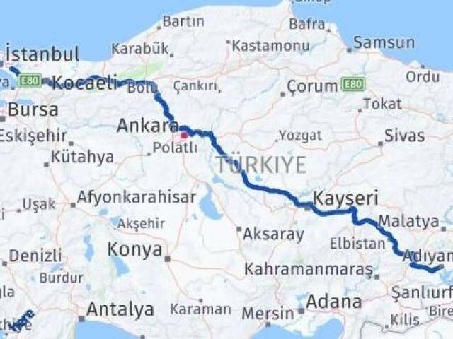 İstanbul Sancaktepe Adıyaman Arası Kaç Km - Yol Haritası