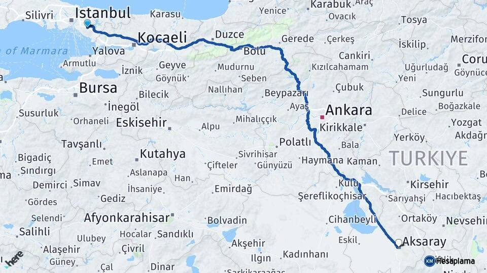 İstanbul Sancaktepe Aksaray Arası Kaç Km - Yol Haritası