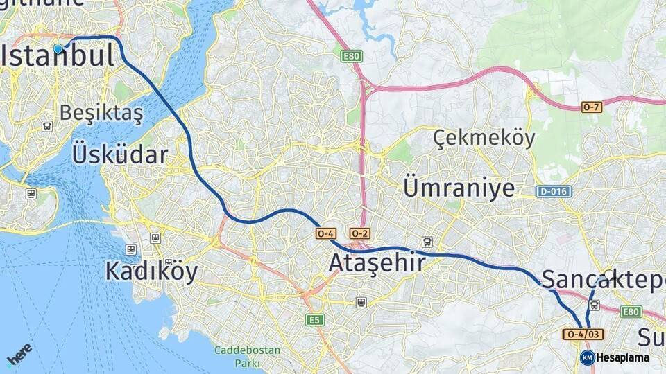 İstanbul Sancaktepe Arası Kaç Km - Yol Haritası