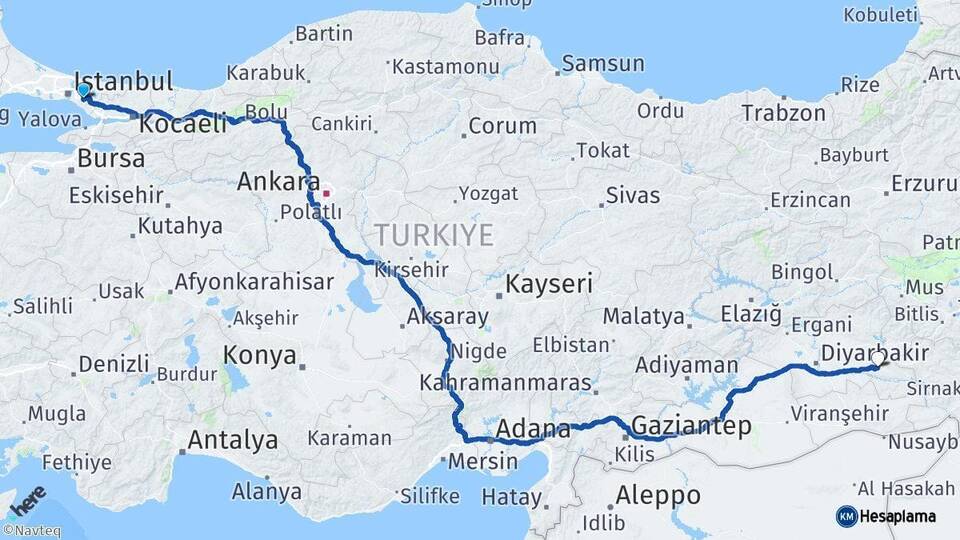 İstanbul Sancaktepe Batman Arası Kaç Km - Yol Haritası