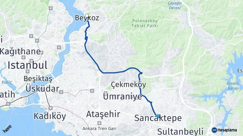 İstanbul Sancaktepe Beykoz Arası Kaç Km - Yol Haritası