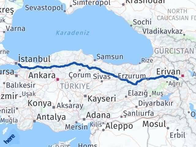 İstanbul Sancaktepe Iğdır Arası Kaç Km - Yol Haritası
