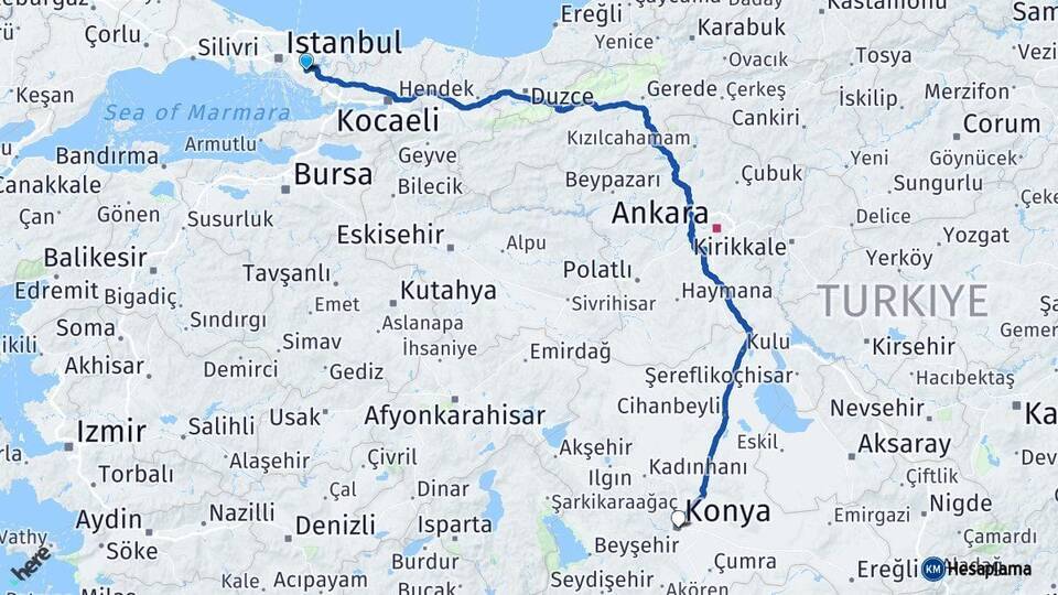 İstanbul Sancaktepe Konya Arası Kaç Km - Yol Haritası