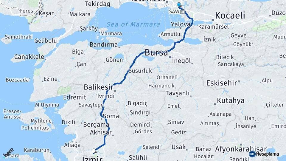 İstanbul Sancaktepe Manisa Arası Kaç Km - Yol Haritası
