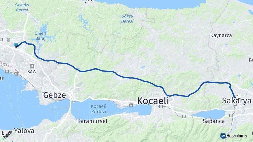 İstanbul Sancaktepe Sakarya Arası Kaç Km - Yol Haritası