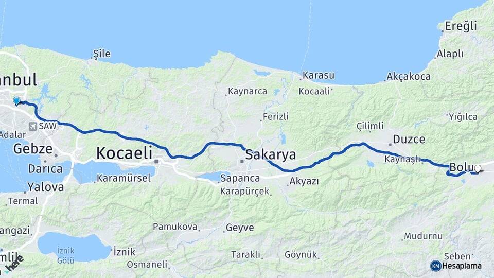 İstanbul Sancaktepe Samandıra Bolu Arası Kaç Km - Yol Haritası