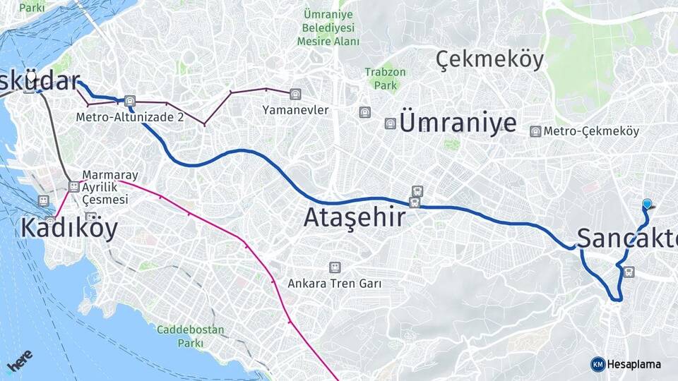 İstanbul Sancaktepe Samandıra Üsküdar Arası Kaç Km - Yol Haritası