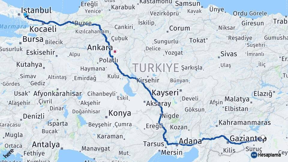 İstanbul Sancaktepe Şanlıurfa Arası Kaç Km - Yol Haritası