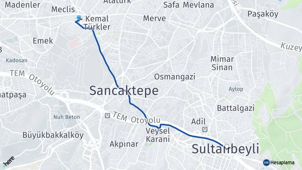 İstanbul Sancaktepe Sarıgazi Sultanbeyli Arası Kaç Km - Yol Haritası