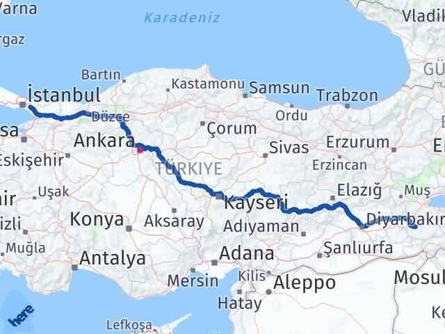 İstanbul Sancaktepe Siirt Arası Kaç Km - Yol Haritası
