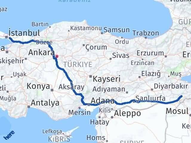 İstanbul Sancaktepe Şırnak Arası Kaç Km - Yol Haritası