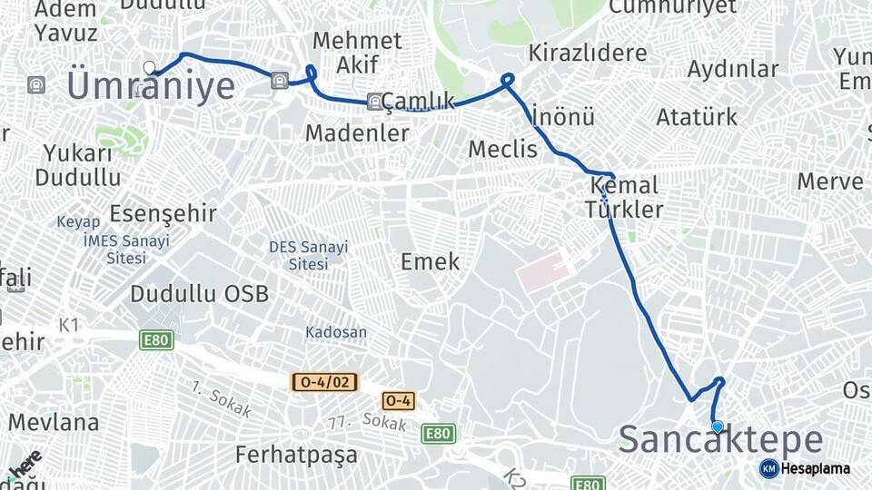 İstanbul Sancaktepe Ümraniye Arası Kaç Km - Yol Haritası