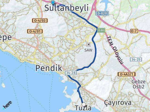 Veysel Karani Tuzla Arası Kaç Km - Yol Tarifi