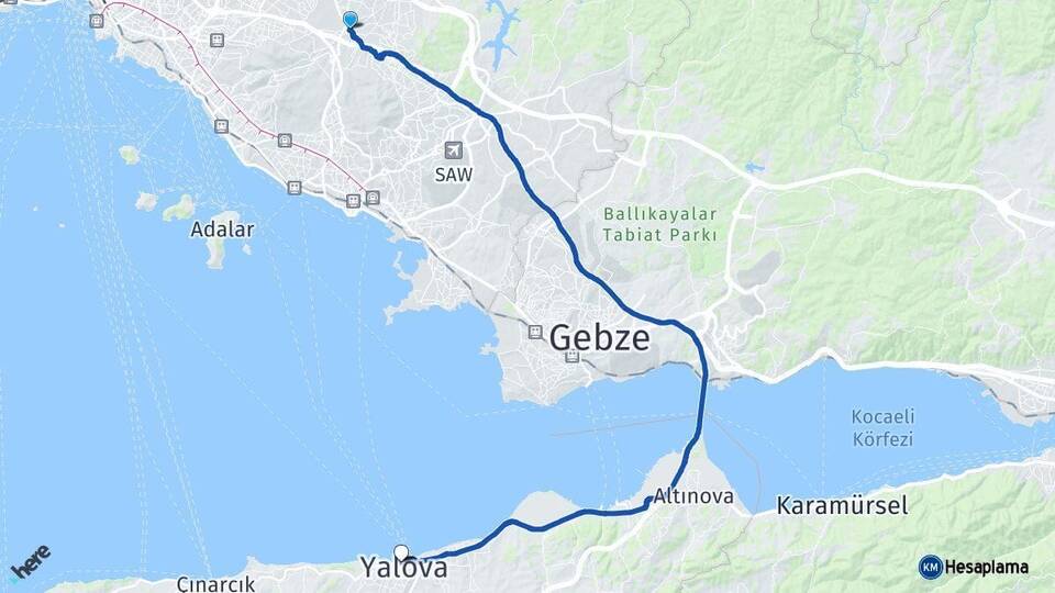 İstanbul Sancaktepe Yalova Arası Kaç Km - Yol Haritası